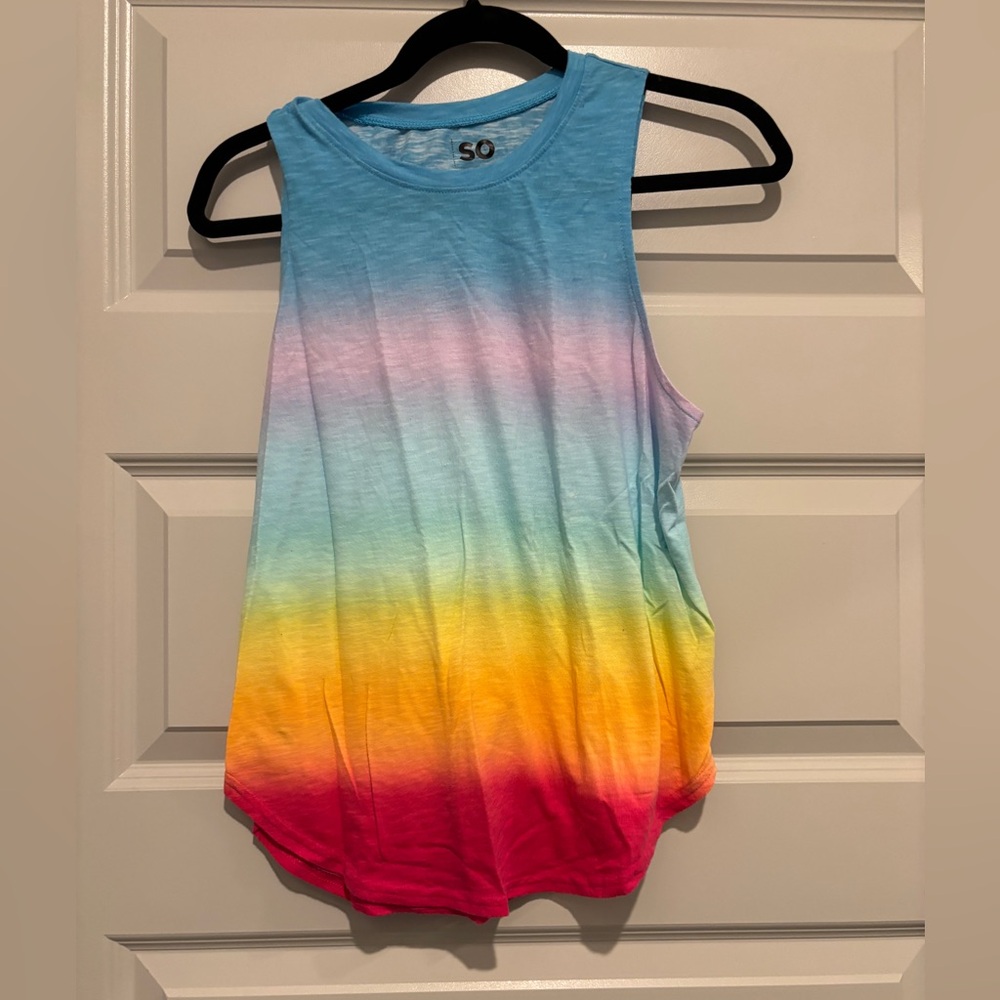 SO The Favorite Tank Top Shirt Rainbow Pride Multicolor Ombre Stripe Cotton Blue